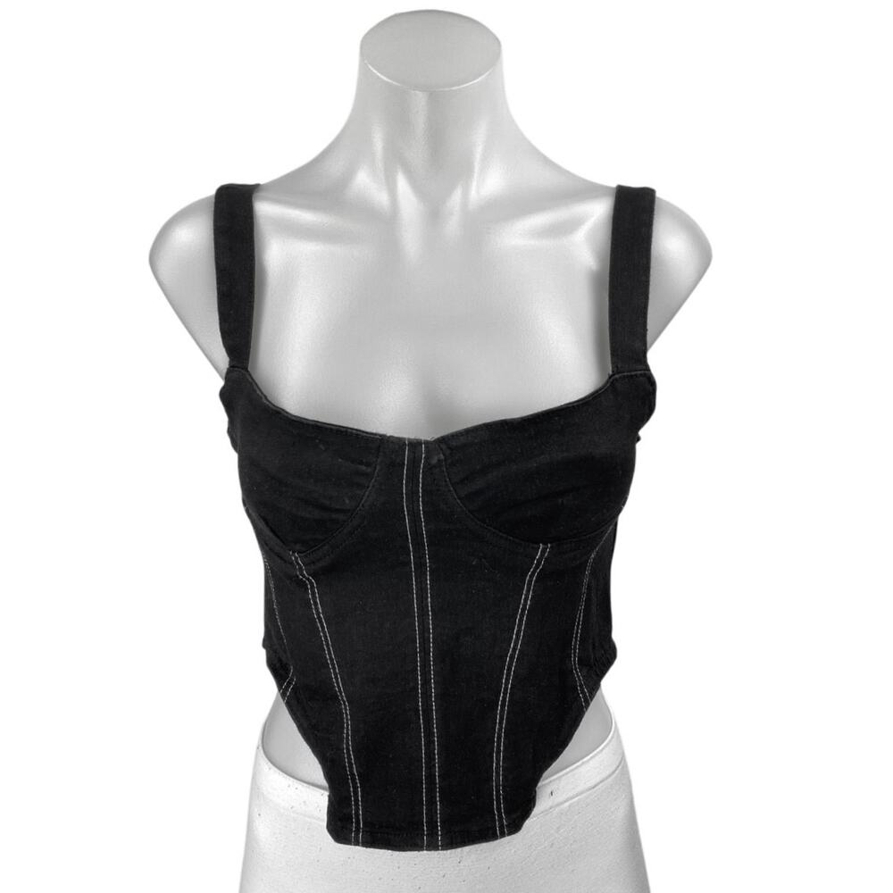 Zara Black Crop Bustier Tank with White Stitching